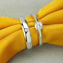Peora Silver Plated Metal Solitaire Couple Ring for Men and Women Love Gift for Valentine (PFCCR04)