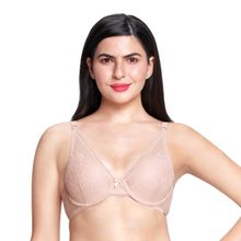 Amante Padded Wired Full Coverage Lace Bra - Peach