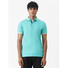 Greenfibre Turquoise Cotton Blend Solid Slim Fit Polo T-Shirt
