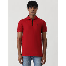 Greenfibre Red Cotton Blend Solid Slim Fit Polo T-Shirt