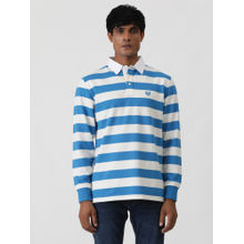 Greenfibre Blue Blended Striped Slim Fit Polo T-Shirt
