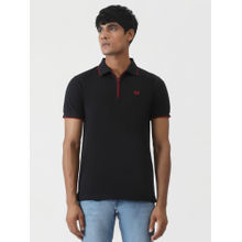 Greenfibre Black Cotton Blend Solid Slim Fit Polo T-Shirt