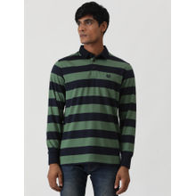 Greenfibre Green Blended Striped Slim Fit Polo T-Shirt