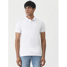 Greenfibre White Cotton Blend Solid Slim Fit Polo T-Shirt