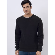 JadeBlue Black Cotton Textured Regular Fit Sweatshirt