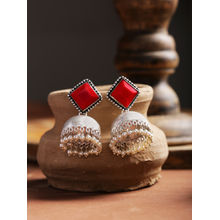 Infuzze Red Oxidised Silver-Plated Stone-Studded Handcrafted Dome Shaped Jhumkas