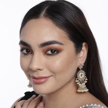 Laida Gold Plated & White Kundan Floral Jhumka Earrings