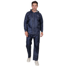 YOUTH ROBE Men Navy Blue Hooded Rain Jacket & Pants With Carrying Bag