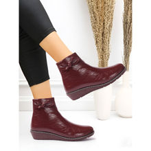 Iconics Maroon Women Textured Casual Boots
