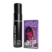 Bold Care Topical Delay Spray + Ultra Thin Strawberry Condoms Combo Pack for Couples