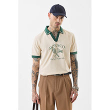Snitch Cream Printed Half Sleeves Slim Casual Polo T-shirt