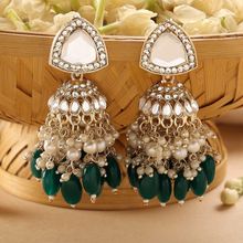 Zaveri Pearls Green Stones Cluster Beads Drop Jhumka Earrings