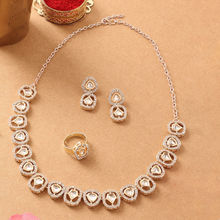 Zaveri Pearls Gold Tone Kundan & Dazzling AD Necklace Earring & Ring -ZPFK16772 (Set of 3)
