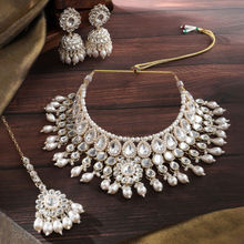 Zaveri Pearls Gold Tone Kundan Beads Bridal Necklace Earrings Maangtikka Set-ZPFK17106