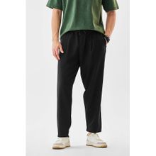 Snitch Men Black Polyester Blend Solid Relaxed Fit Track Pant