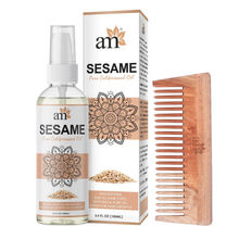AromaMusk Cold Pressed Extra Virgin Sesame Oil with Wide Tooth Neem Wood Comb