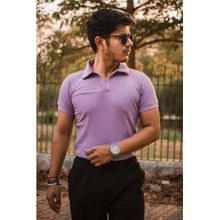 JAVINISHKA Lavender Knitted Pure Cotton Slim Fit Polo T-Shirt