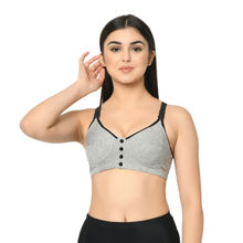 Mamma Presto Cotton Front Open Maternity Feeding Bra - Grey