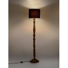 Green Girgit Walnut Brown Floor Lamp with Black Cotton Shade