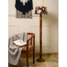 Green Girgit Brown Ring Floor Lamp with Taper Black Floral Multi-Color Lamp Shade