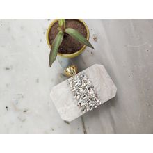 A Clutch Story White Embellished Lotus Clutch