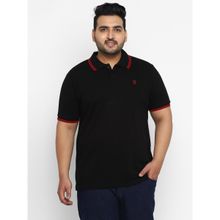 Urbano Plus Men's Black Solid Regular Fit Polo T-Shirt