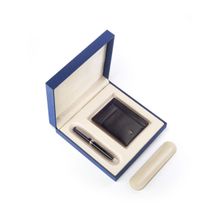 Lapis Bard Gift Set Contemporary Ballpoint Pen With Mayfair Card Holder Black With Chrome Trims