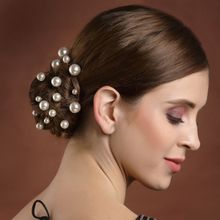 PANASH Women Gold Toned White Pearl Hair Pins Set of 18