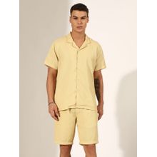 SHOWOFF Men Textured Yellow Notched Lapel Shirt and Shorts Co-ord Set