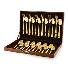 FNS Alexa Gold 24 Piece Stainless Steel Cutlery Set with Leatherite Box