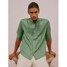 Andamen Regular Fit Men Green Pleats Tucks Viscose Shirt