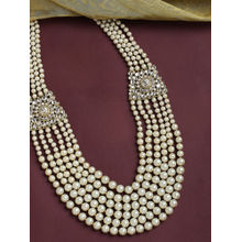 OOMPH White Pearls and Stones Moti Mala Necklace for Men