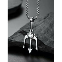 OOMPH Silver Stainless Steel Lord Shiva Trident Ancient Greece Amulet Necklace
