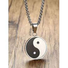 OOMPH Silver Tone Black and White Yin Yang Fashion Necklace for Men