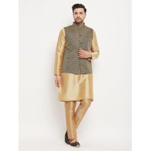 Vastramay Men Black And Rose Gold Silk Blend Jacket, Kurta and Pyjama (Set of 3)