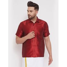 Vastramay Men Maroon Silk Blend Ethnic Shirt
