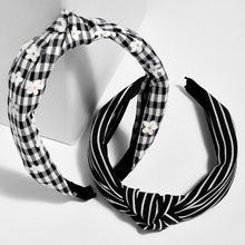 Toniq Monochrome Black And White Stripe And Checked Floral Print Hair Band Gift (Set Of 2)