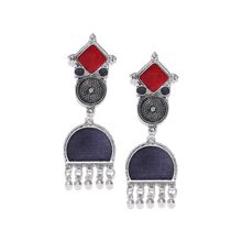 Infuzze Red & Navy Blue Handcrafted Geometric Enamelled Drop Earrings
