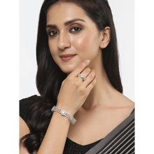 ZENEME Silver Plated Toned Ad Studded Bangle Style Kada Bracelet with Ring