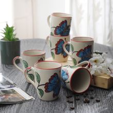 MIAH Decor Hand painted Floral Glazed Ceramic Mugs 340 Ml -Set of 6