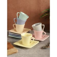 MIAH Decor Multi-Color Hand Glazed Studio Pottery Ceramic Tea Cups & Saucers Set of 6