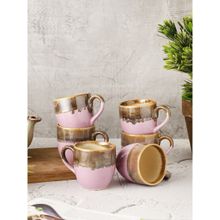 MIAH Decor Blue & Black Hand Glazed Studio Pottery Ceramic Tea Cups & Saucers Set of 6