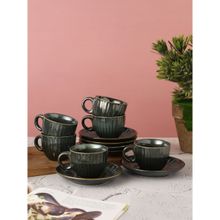 MIAH Decor Pine Hand Glazed Studio Pottery Ceramic Tea Cups Set of 6