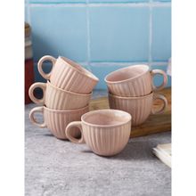 MIAH Decor Pink Hand Glazed Studio Pottery Ceramic Tea Cups & Saucers Set of 6