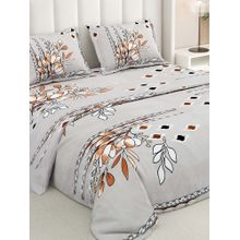RIVERMOOR Beige Ultrasoft Floral Bedsheet with 2 Pillow Covers (Double)