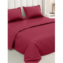 RIVERMOOR Maroon Ultrasoft Satin Stripes Bedsheet with 2 Pillow Covers (Double)