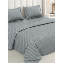 RIVERMOOR Grey Ultrasoft Satin Stripes Bedsheet with 2 Pillow Covers (Double)