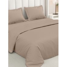 RIVERMOOR Beige Ultrasoft Satin Stripes Bedsheet with 2 Pillow Covers (Double)