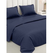 RIVERMOOR Navy Blue Ultrasoft Satin Stripes Bedsheet with 2 Pillow Covers (Double)