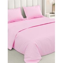 RIVERMOOR Pink Ultrasoft Satin Stripes Bedsheet with 2 Pillow Covers (Double)